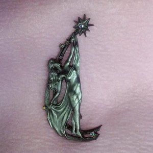 JJ Lady Moon Stars Pin Brooch Vintage beawen